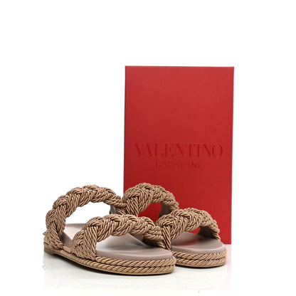 Valentino Garavani Calfskin Silk Woven Rockstud Torchon 5mm Sandals 40 Poudre 9 of 9