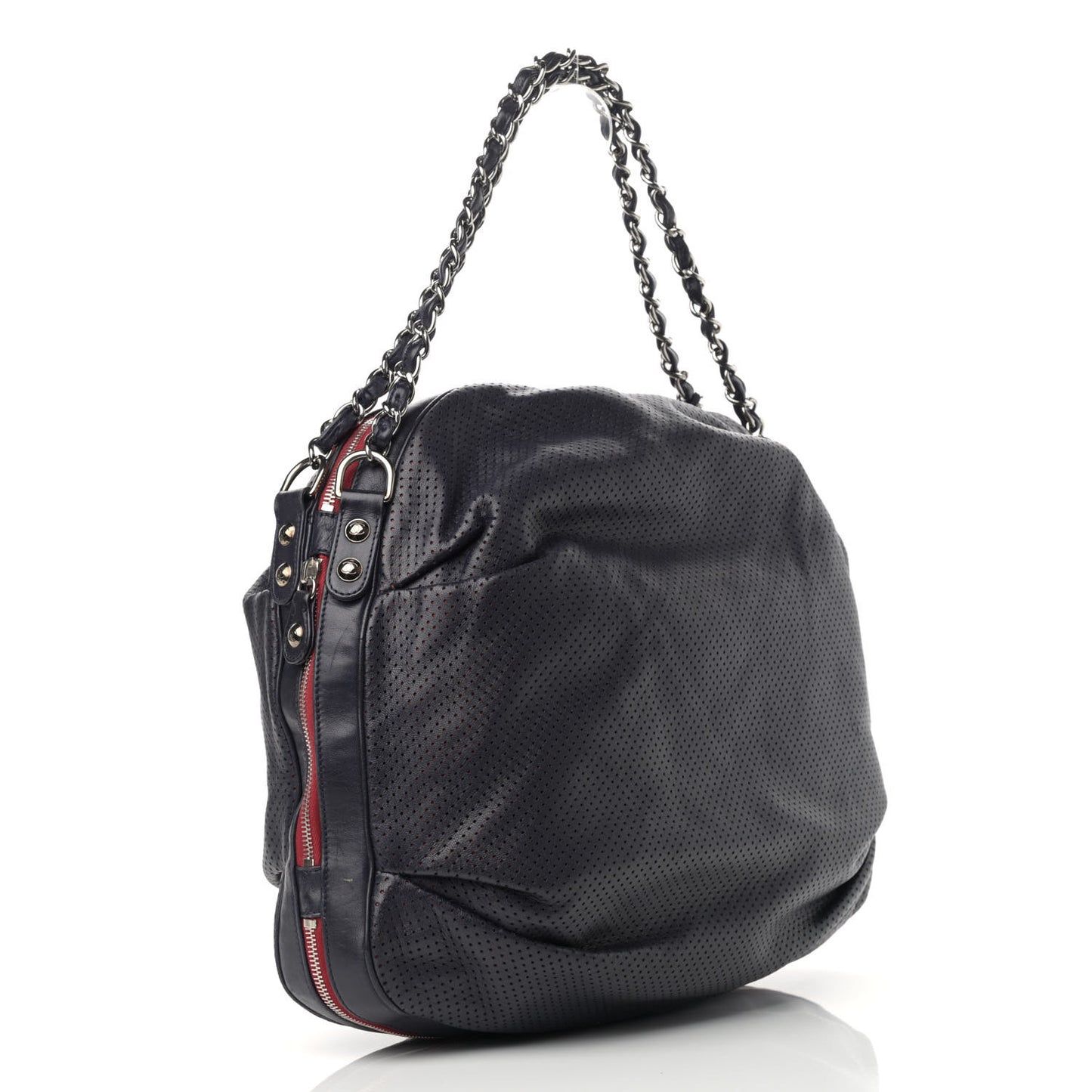 Lambskin Perforated Baseball Spirit Ligne Bag Navy