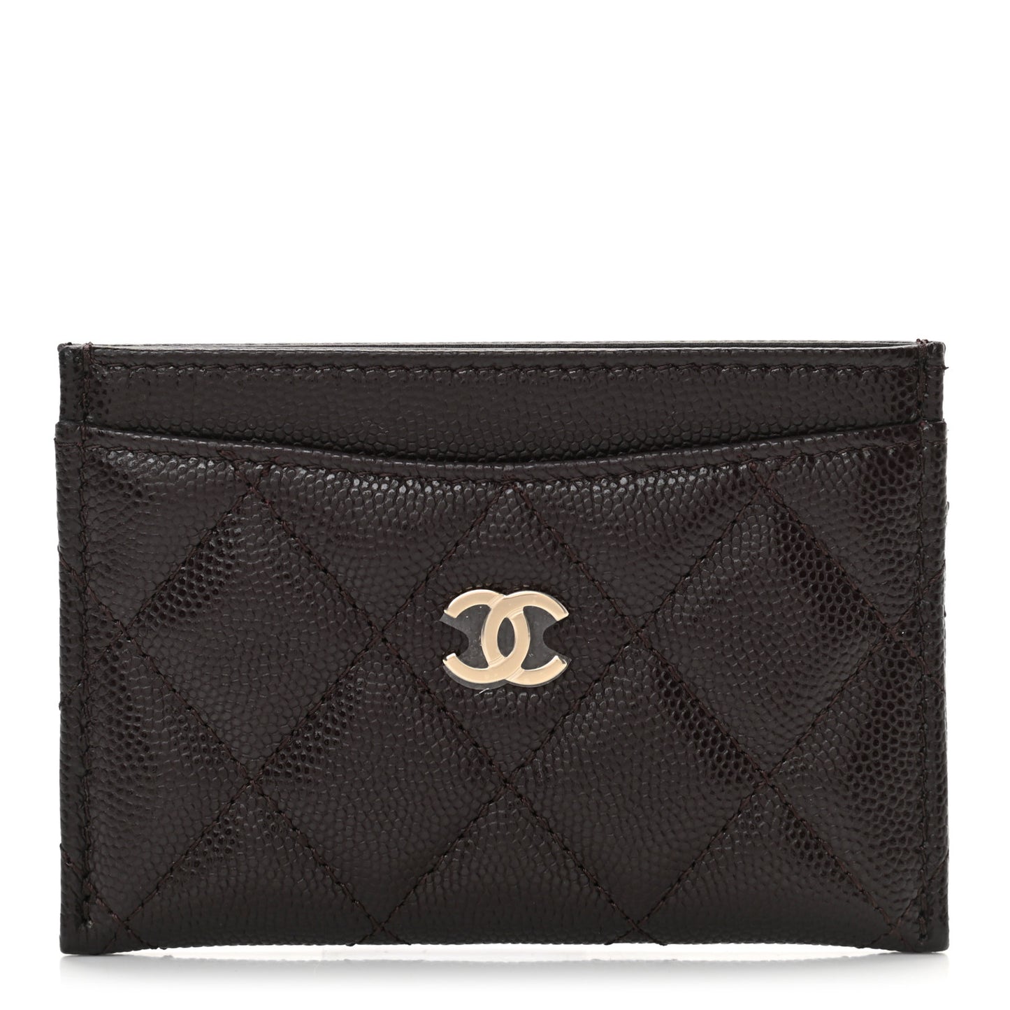 Caviar Quilted Card Holder Dark Brown
