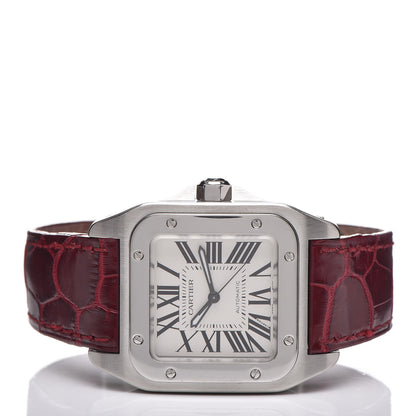 Cartier Stainless Steel Alligator 33mm Santos 100 Automatic Watch Red 3 of 10