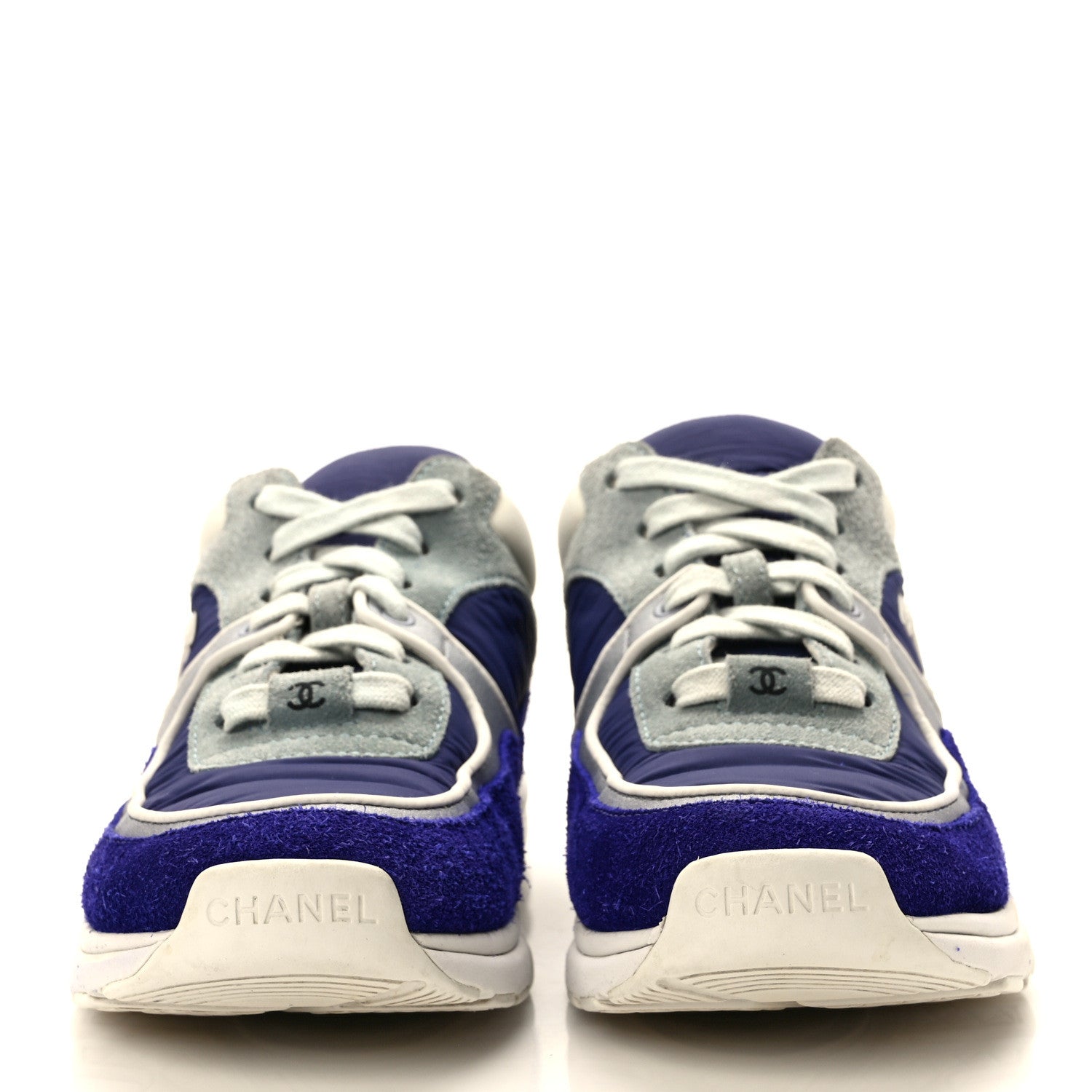 Chanel Nylon Lambskin Suede Calfskin Womens Logo Sneakers 36 Blue White 2 of 8