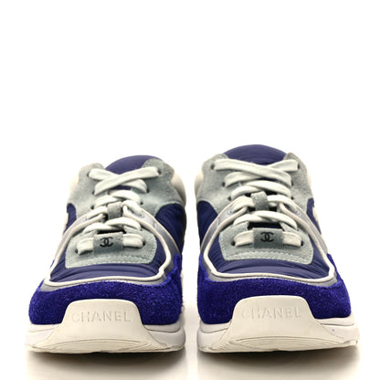 Chanel Nylon Lambskin Suede Calfskin Womens Logo Sneakers 36 Blue White 2 of 8