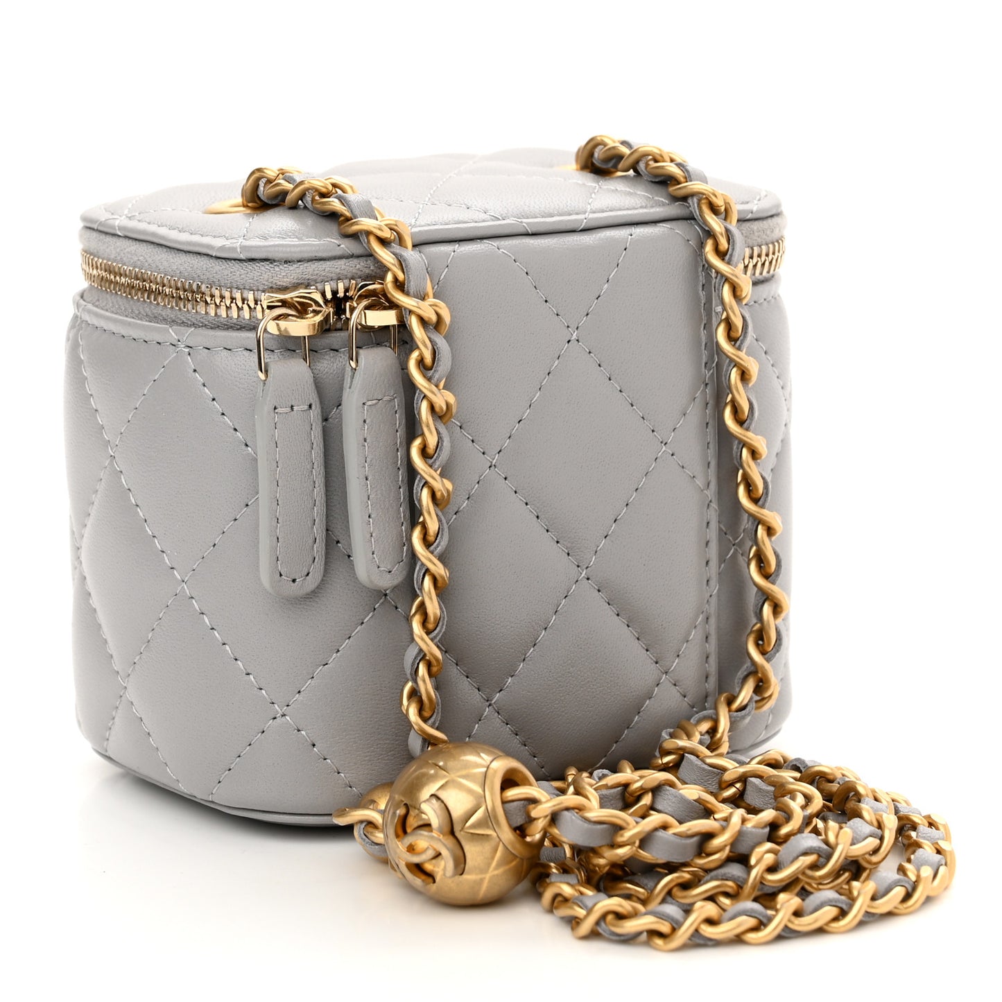 Lambskin Quilted Pearl Crush Mini Vanity Case With Chain Grey