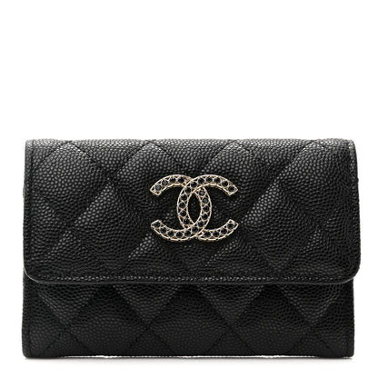 Chanel Shiny Caviar Quilted Strass CC Flap Card Holder Black 1 of 9