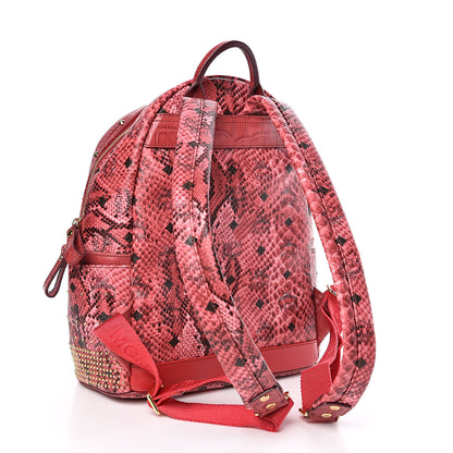 MCM Snakeskin Embossed Visetos Studded Small Stark Backpack Red Pink 3 of 9
