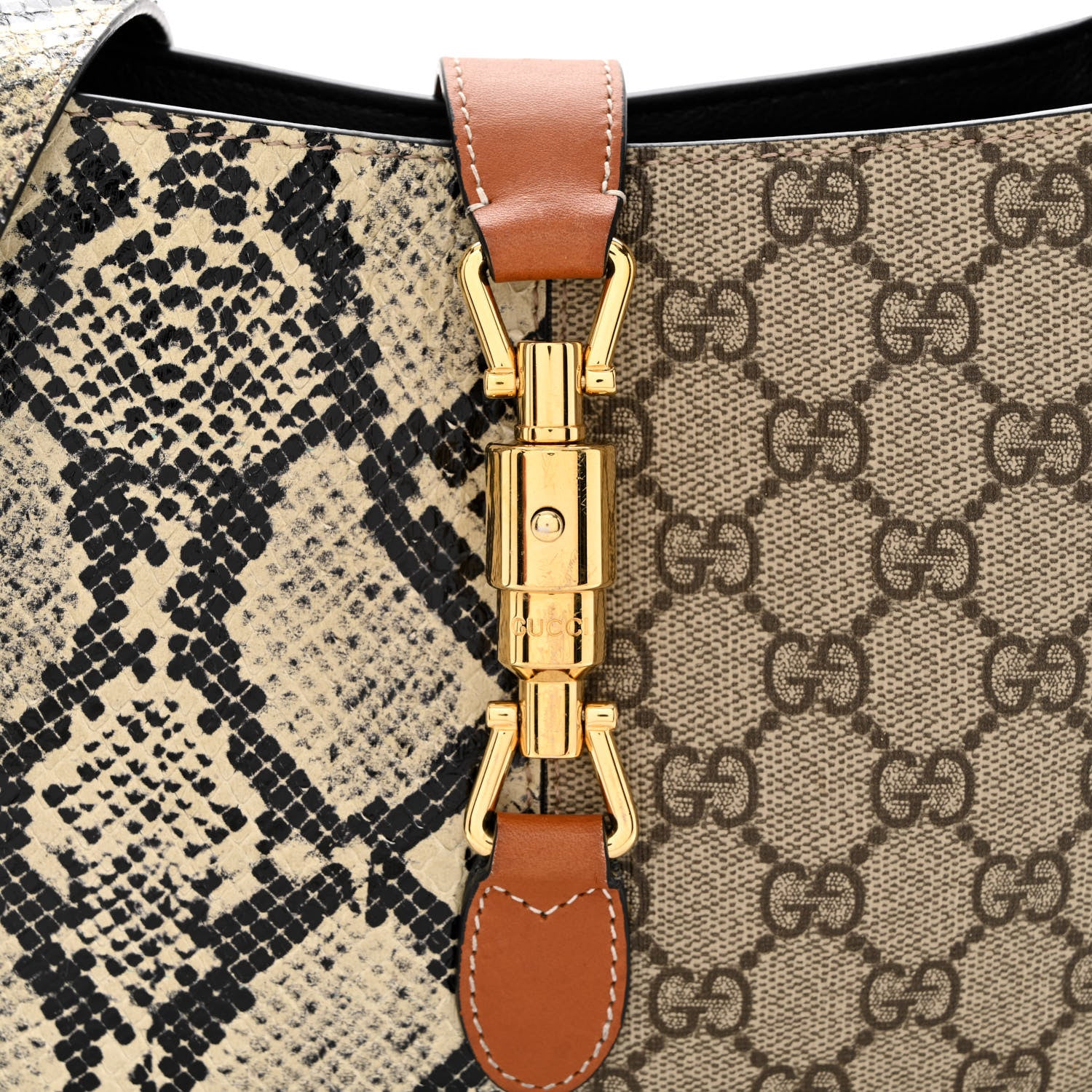 Gucci GG Supreme Monogram Snakeskin Small Jackie 1961 Hobo Beige Ebony 8 of 14