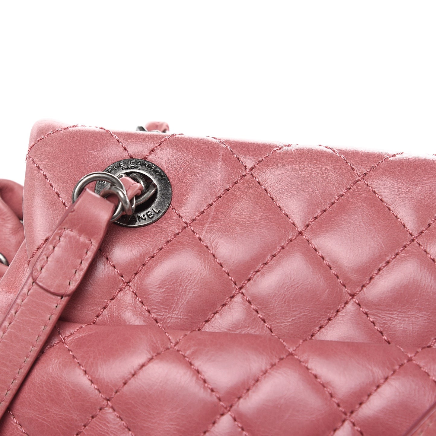 Glazed Calfskin Shearling Quilted Small Mountain Backpack Pink