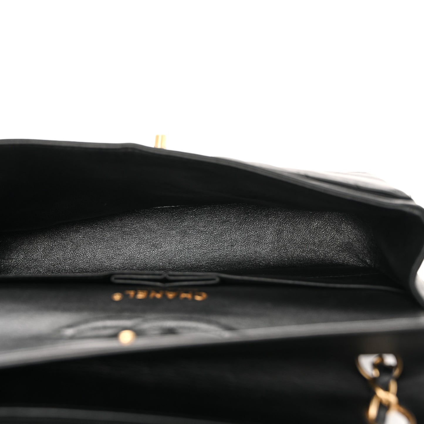 Lambskin Chevron Quilted Medium Double Flap Black