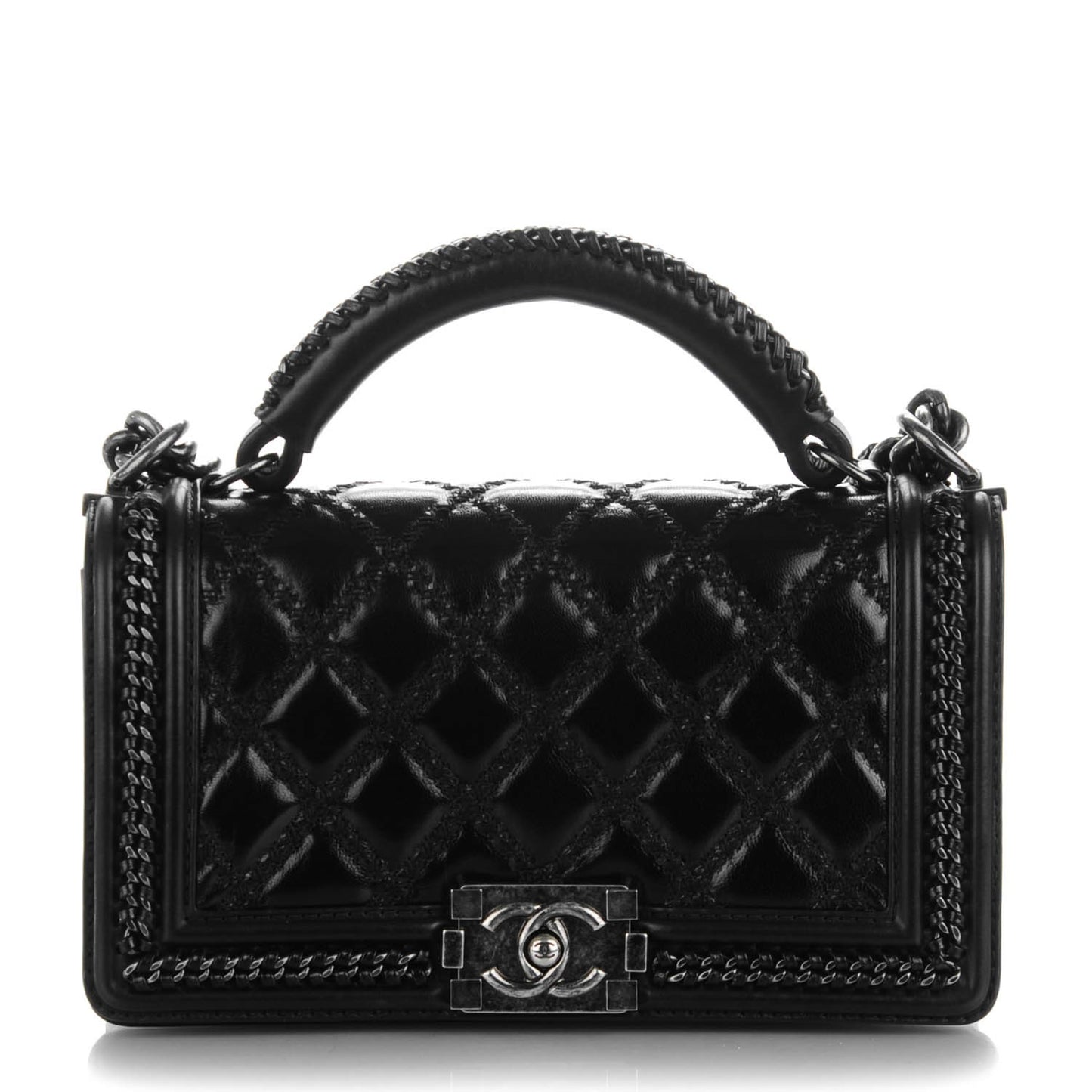 Calfskin Quilted Medium Boy Top Handle Flap Black