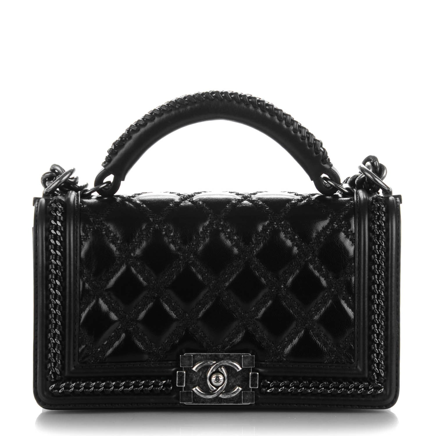 Chanel Calfskin Quilted Medium Boy Top Handle Flap Black 1 of 7
