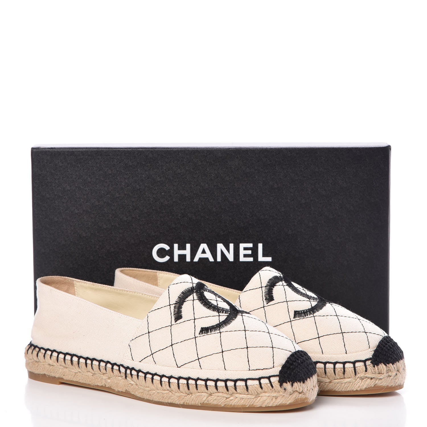 Chanel Fabric Biarritz CC Espadrilles 38 Beige Black 9 of 9
