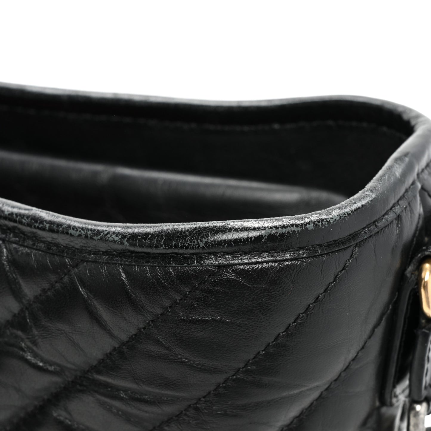 Aged Calfskin Chevron Quilted Large Gabrielle Hobo Black