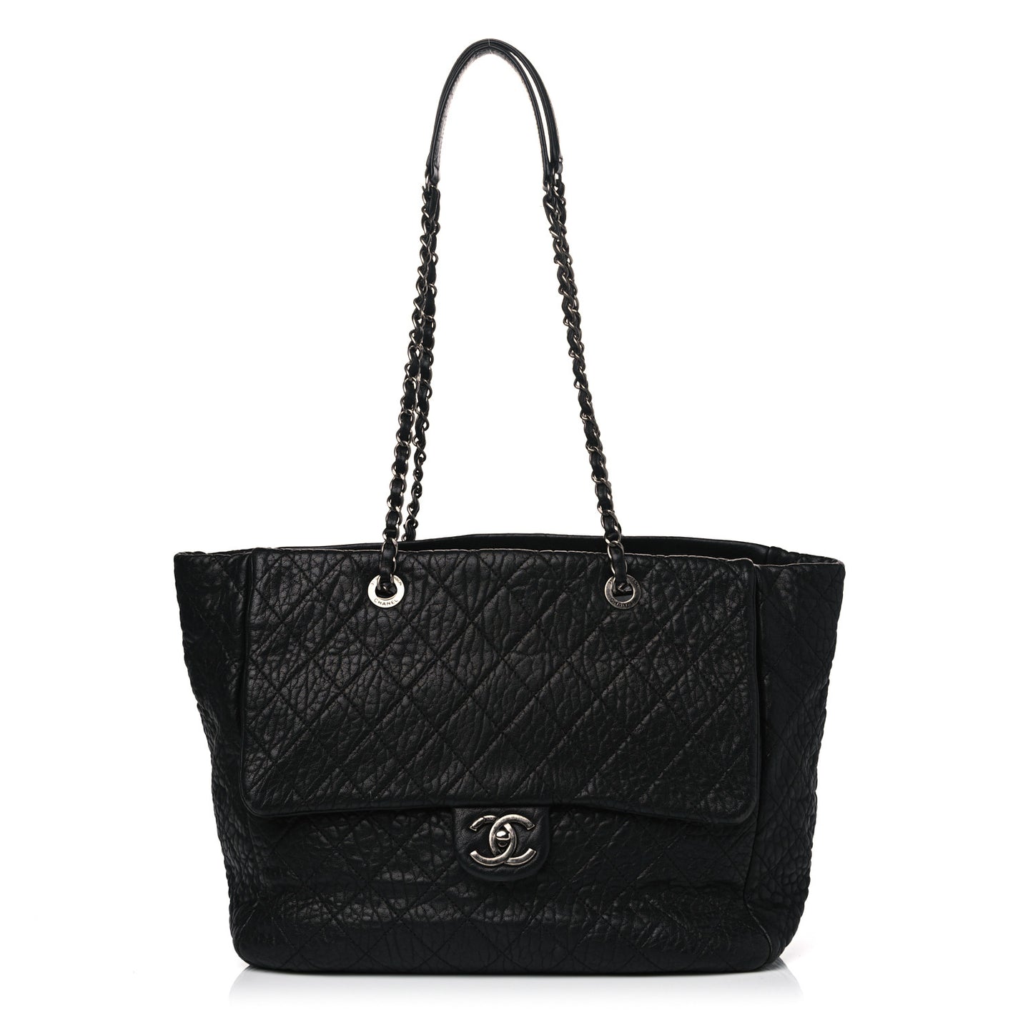 Crumpled Lambskin Quilted Large Tote Black