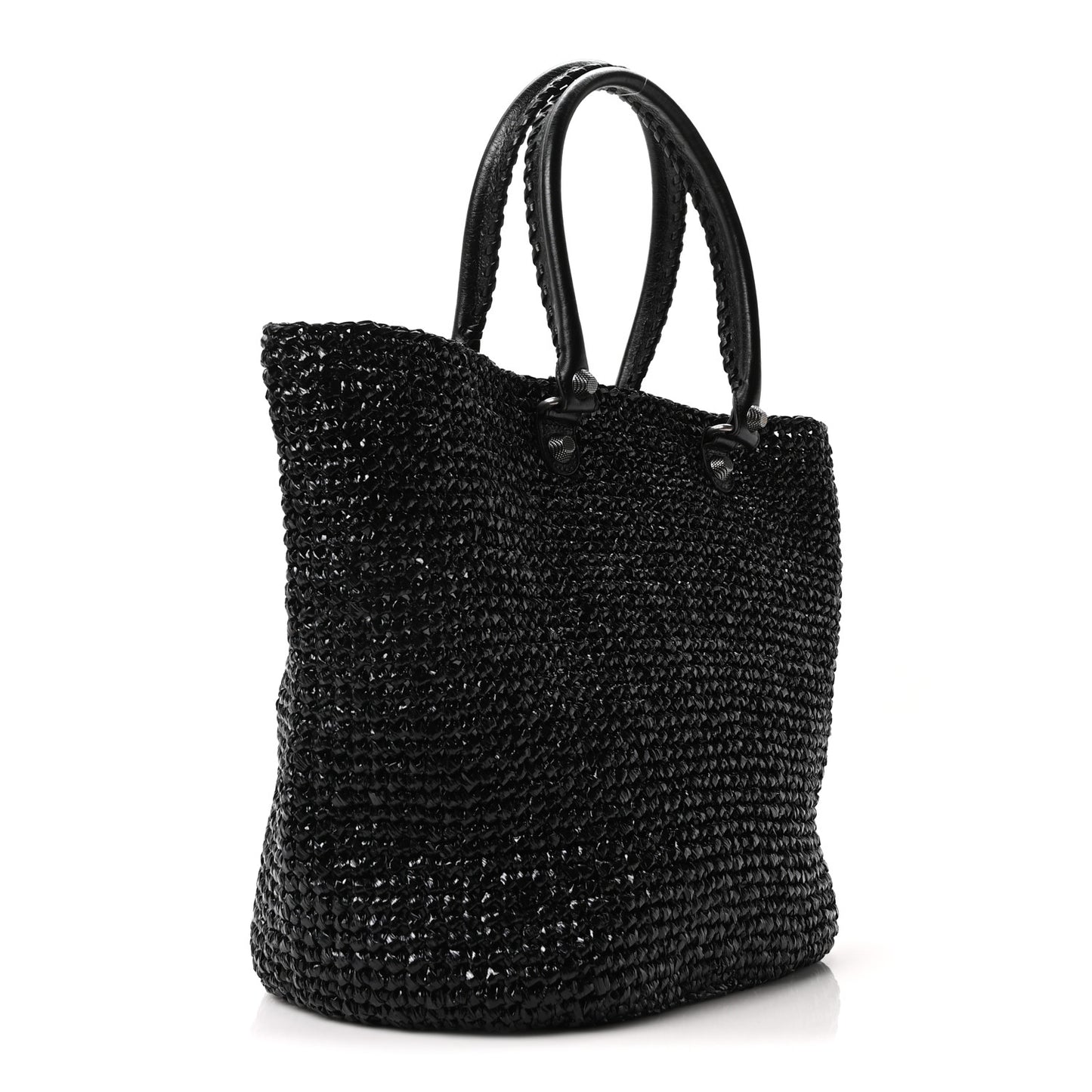 Raffia Woven Le Cagole Panier Tote Bag Black