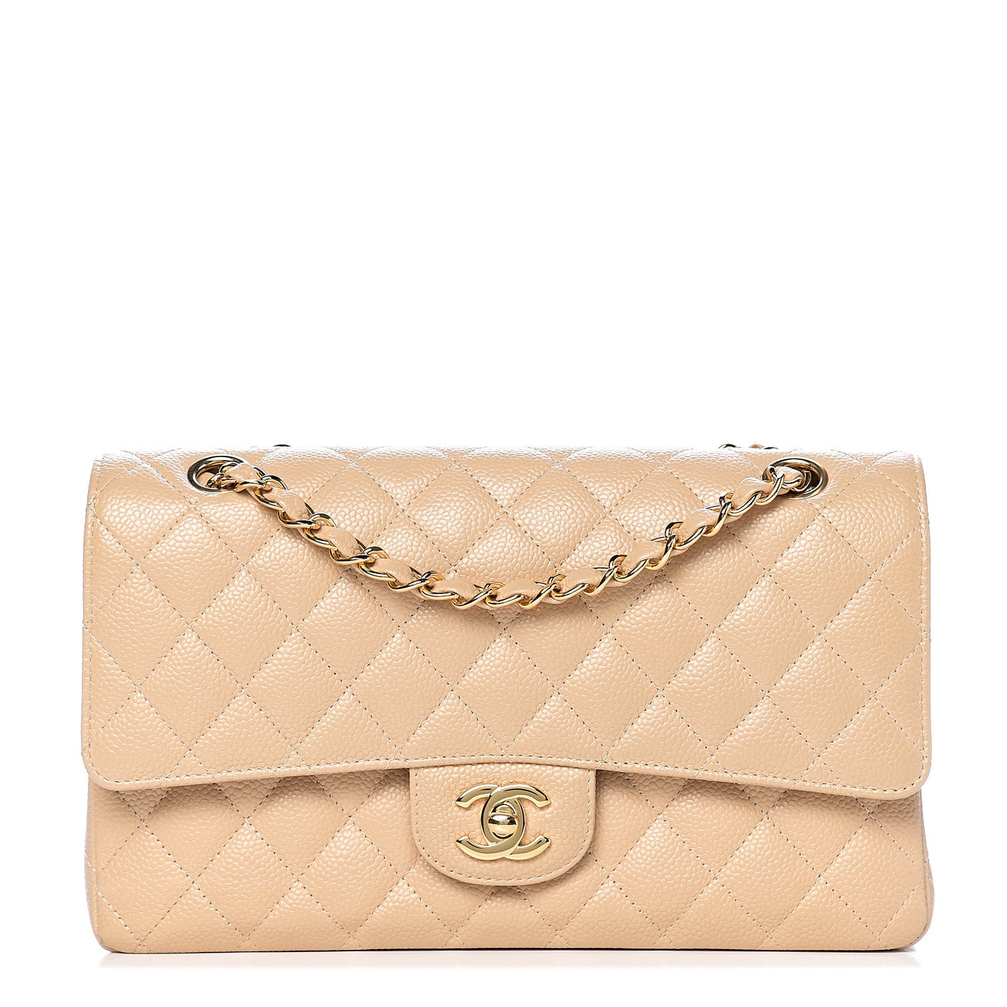 Caviar Quilted Medium Double Flap Beige Clair