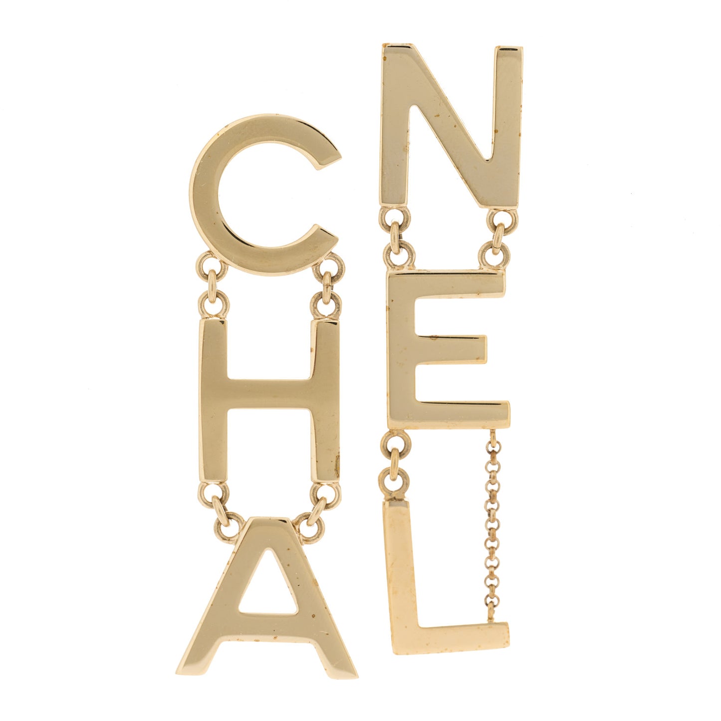 Metal Cha-Nel Logo Drop Earrings Gold