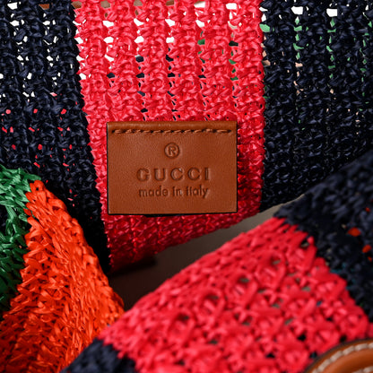 Gucci Raffia Web Woven Medium Interlocking G Tote Green 6 of 10