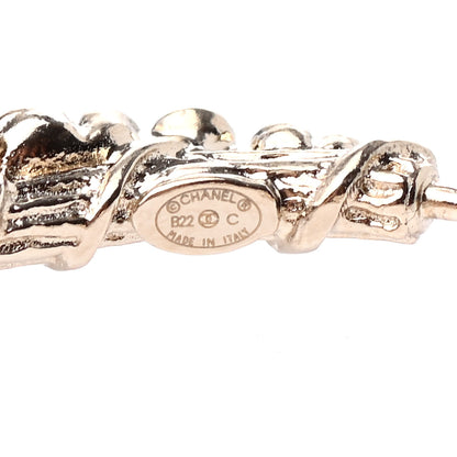 Chanel Crystal Camellia CC Hoop Earrings Gold 4 of 4