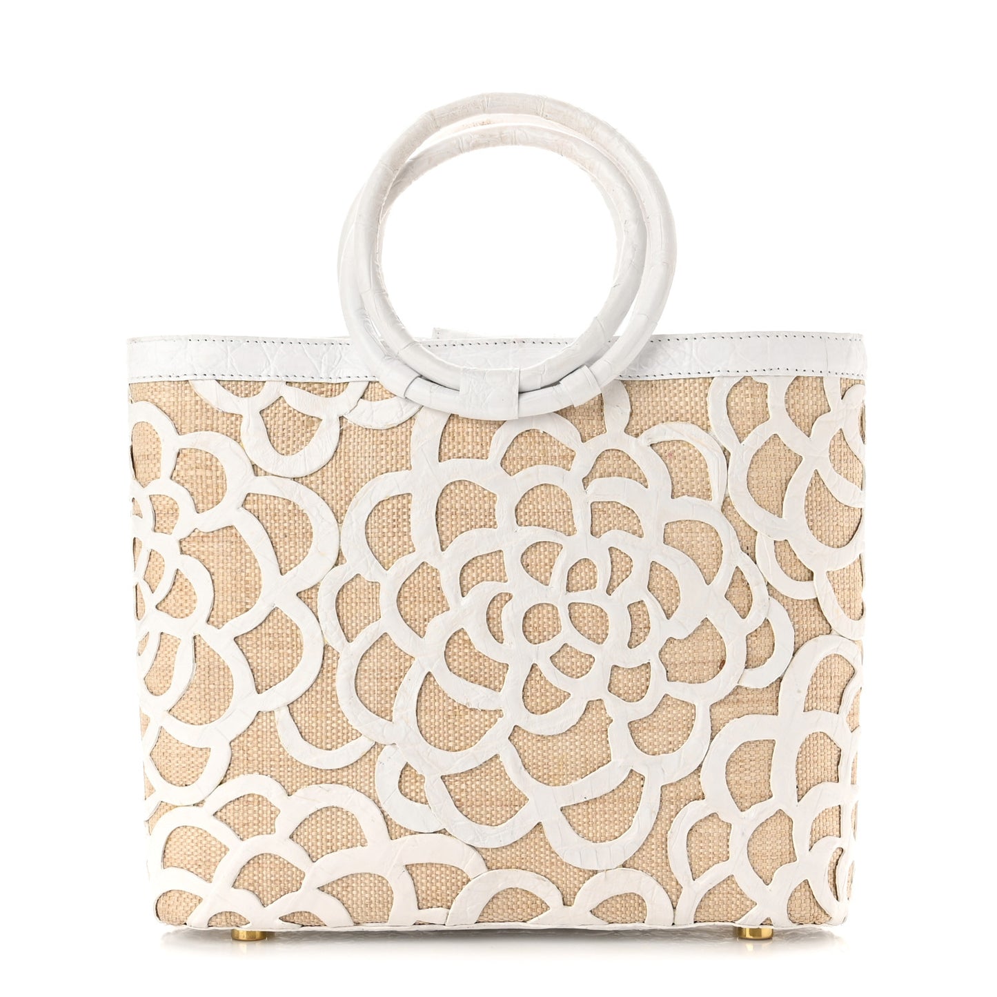 Crocodile Laser Cut Floral Handbag White Natural