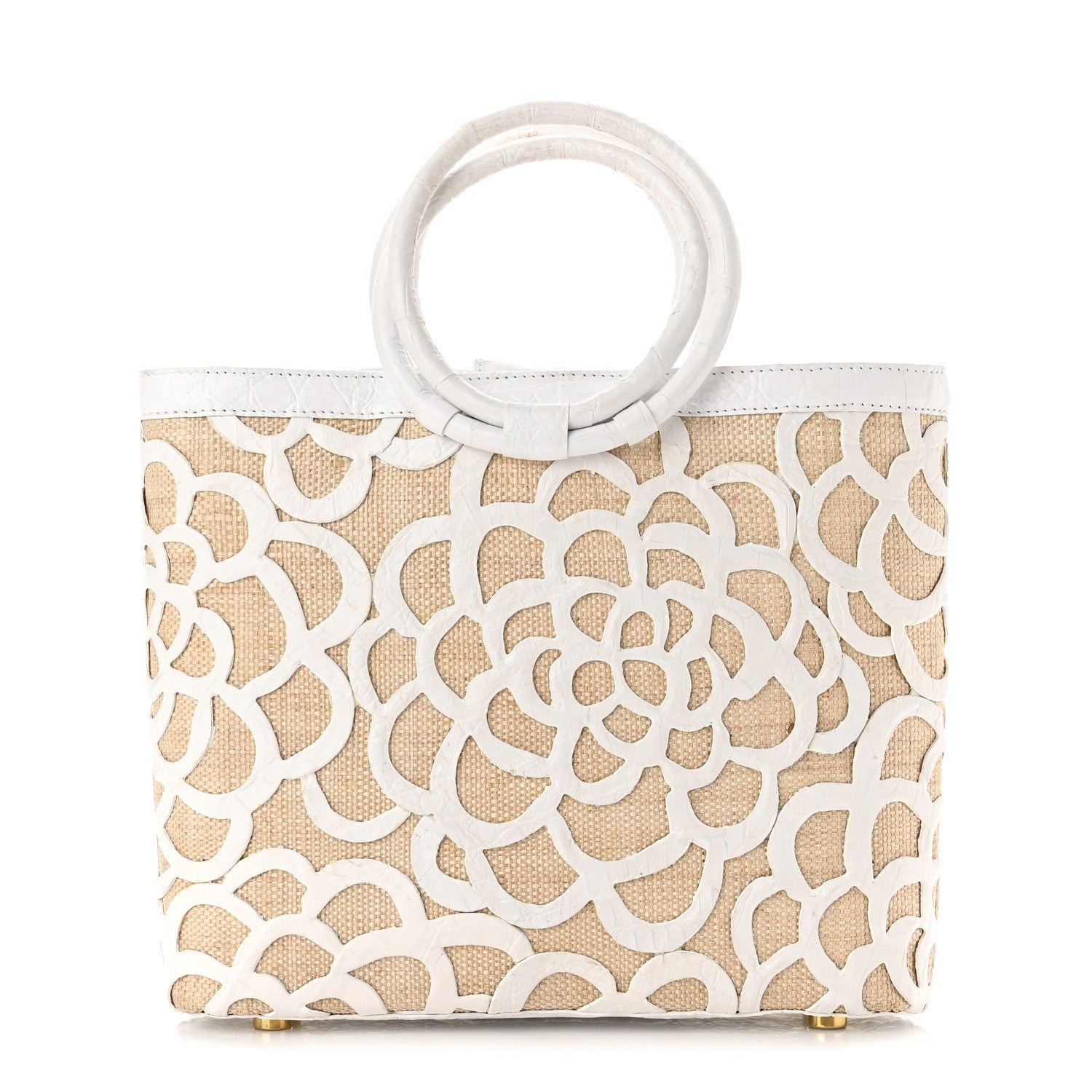 Nancy Gonzalez Crocodile Laser Cut Floral Handbag White Natural 1 of 10