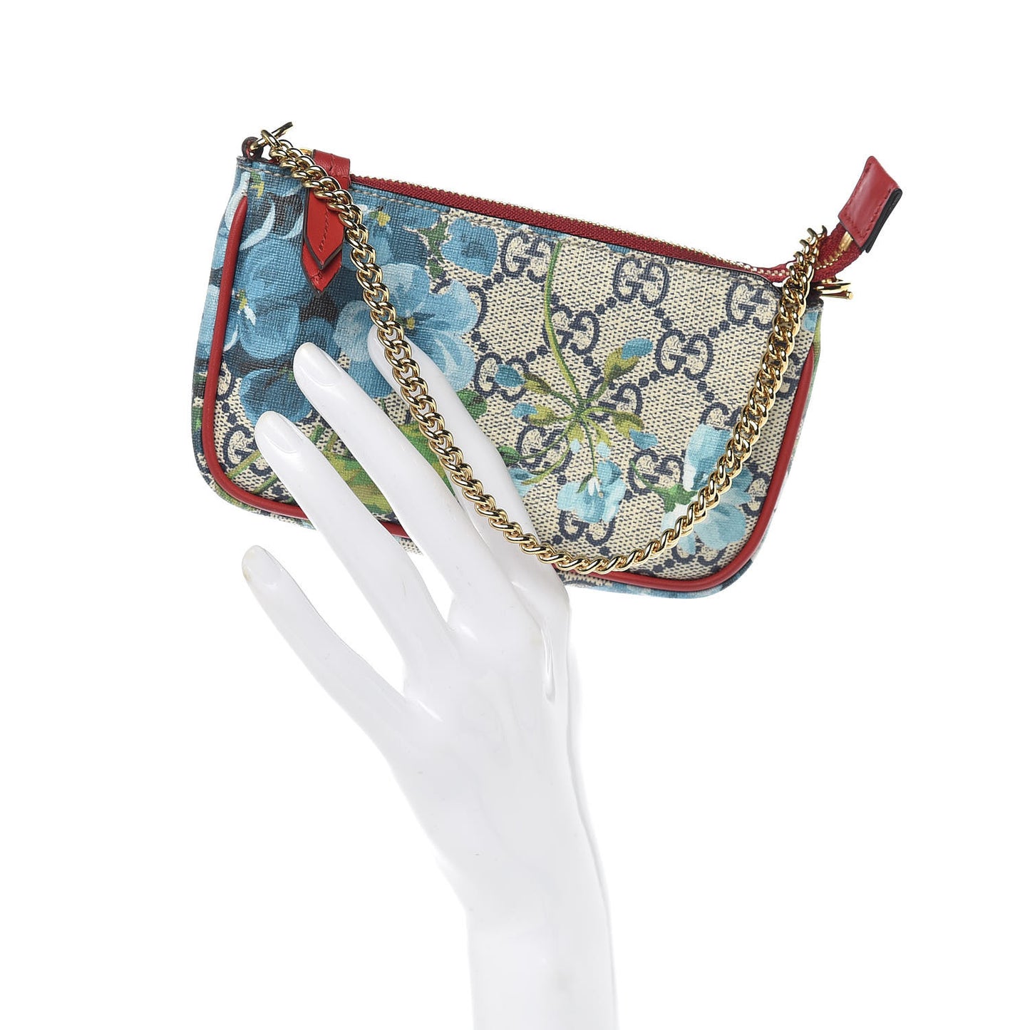 GG Supreme Monogram Blooms Mini Chain Bag Beige Blue Navy Hibiscus Red