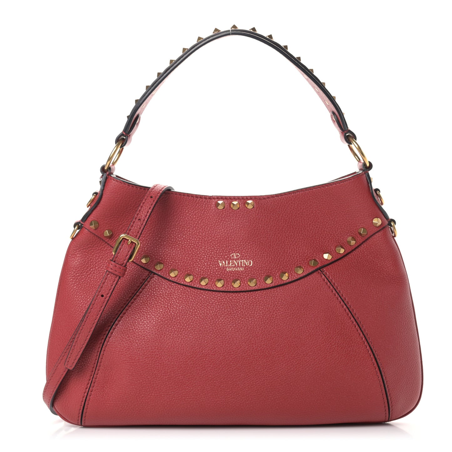 Grained Calfskin Medium Twinkle Studs Hobo Rosso Valentino