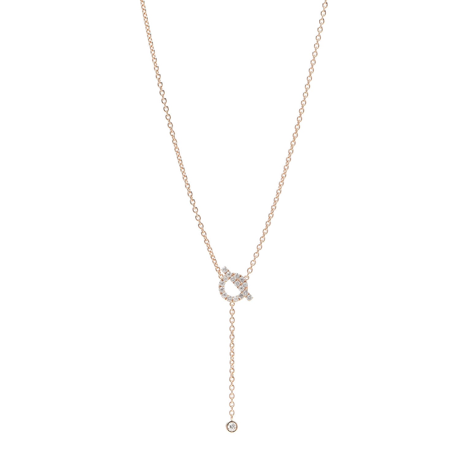 Hermes 18K Rose Gold Diamond Finesse Lariat Necklace 1 of 6