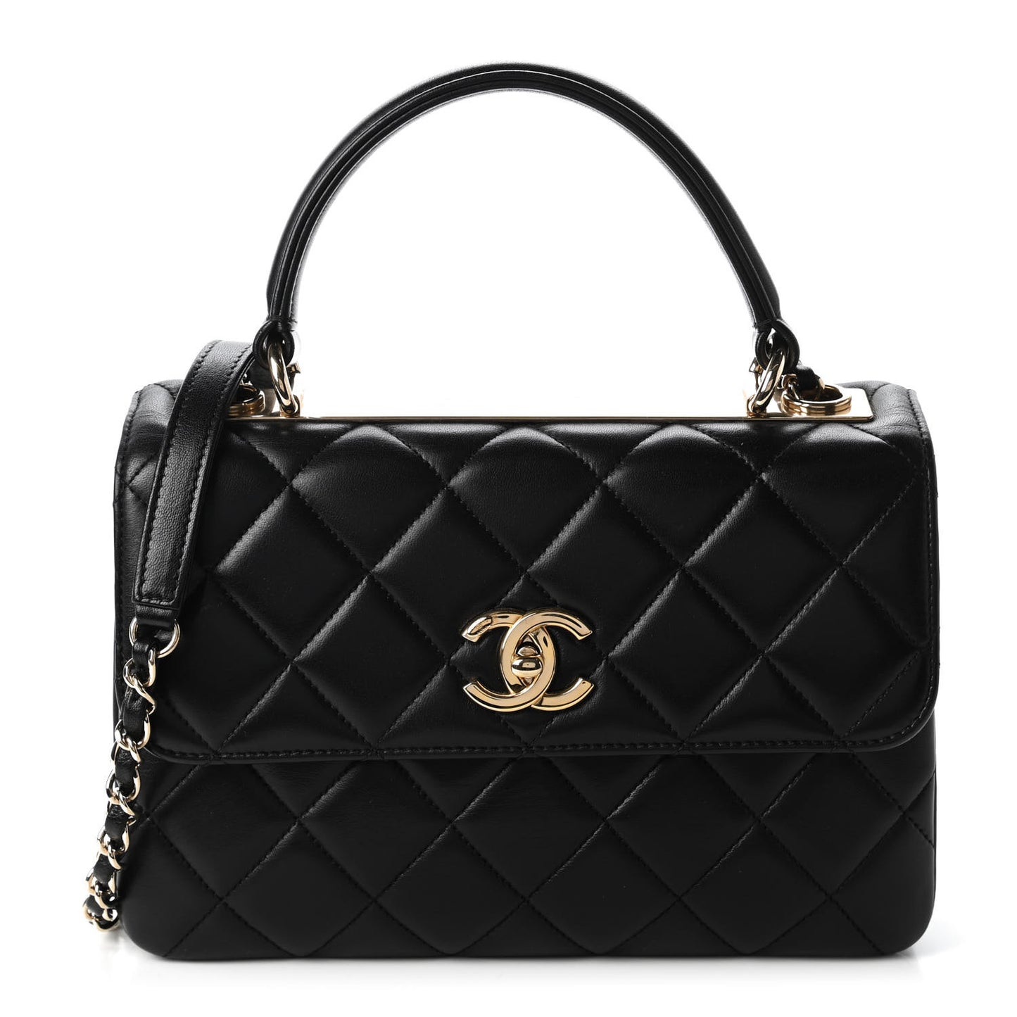 Lambskin Quilted Small Trendy CC Dual Handle Flap Bag Black