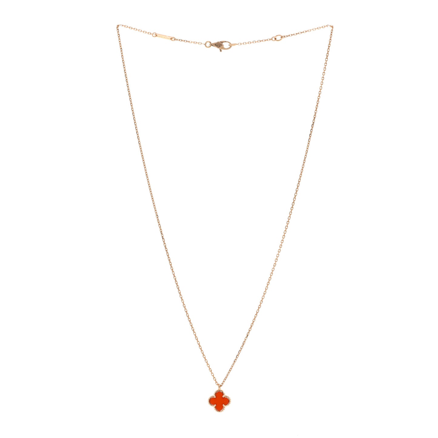 18K Rose Gold Carnelian Sweet Alhambra Pendant Necklace