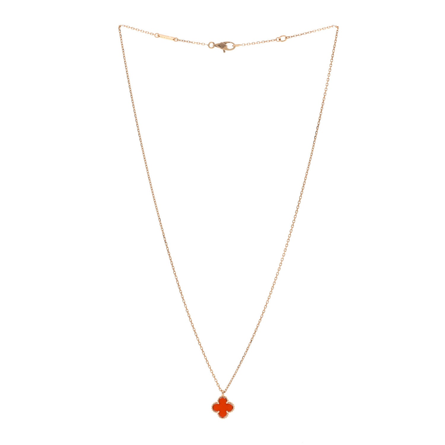 Van Cleef & Arpels 18K Rose Gold Carnelian Sweet Alhambra Pendant Necklace 3 of 7