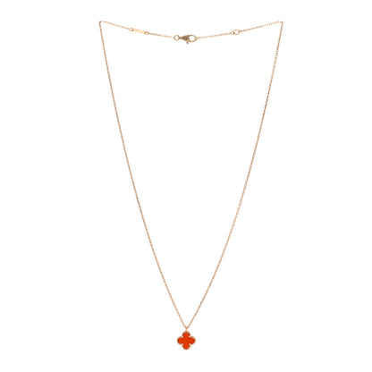 Van Cleef & Arpels 18K Rose Gold Carnelian Sweet Alhambra Pendant Necklace 3 of 7
