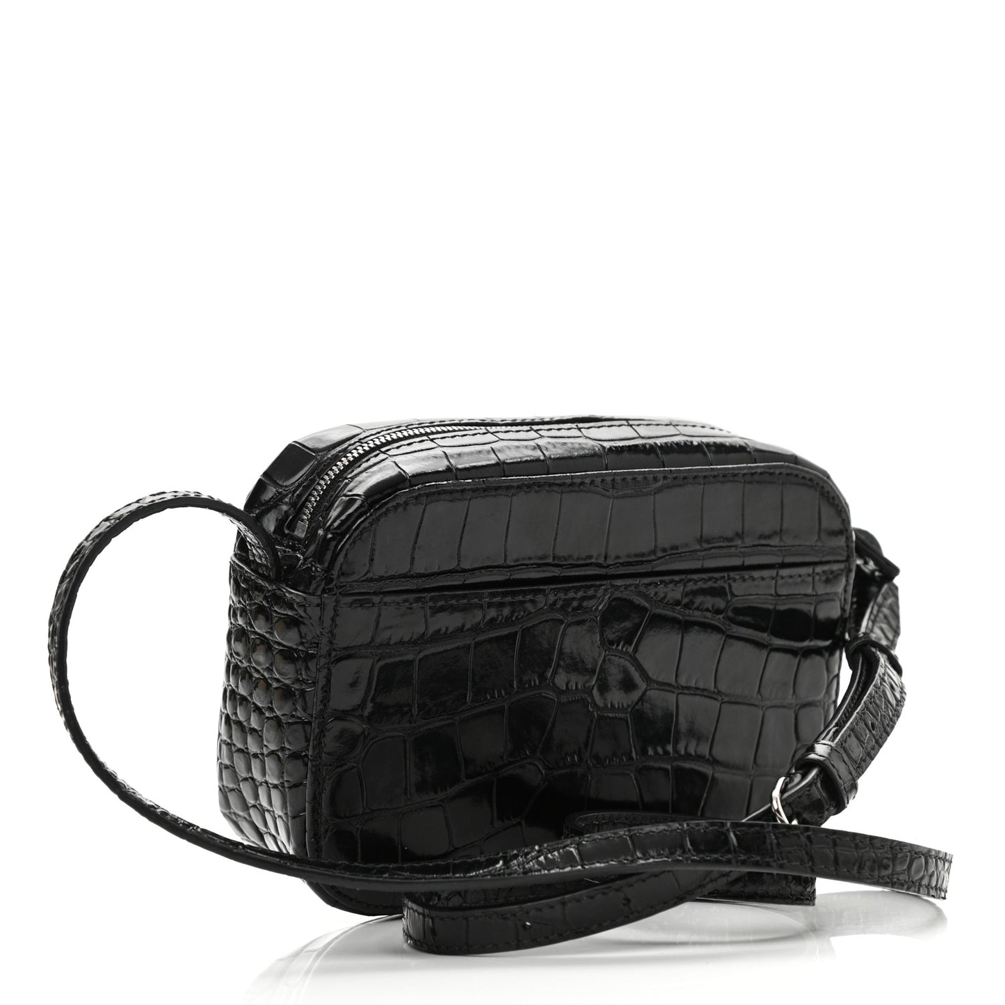 Shiny Calfskin Logo Crocodile Embossed XS Everyday Camera Bag Black