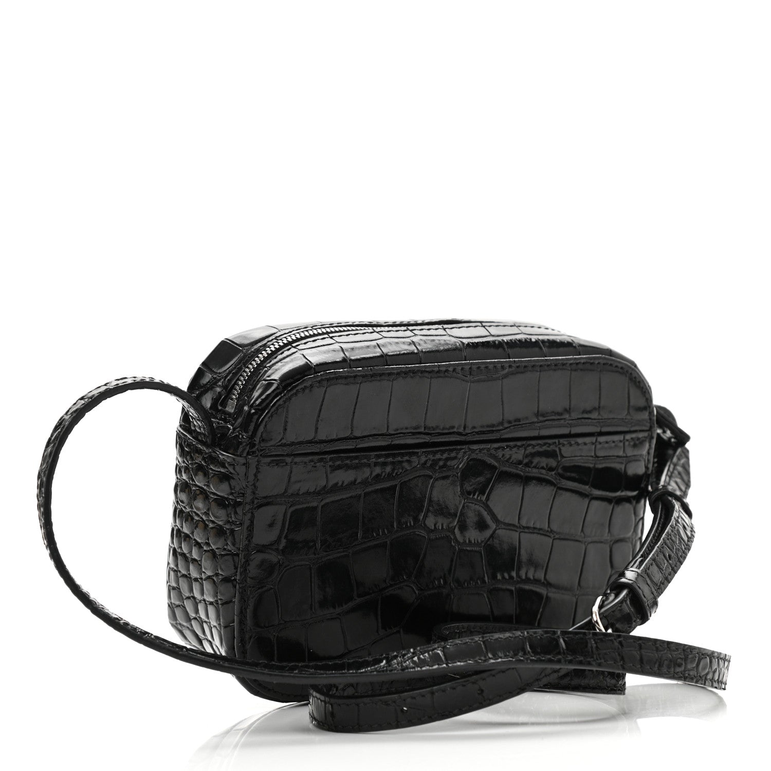 Balenciaga Shiny Calfskin Logo Crocodile Embossed XS Everyday Camera Bag Black 3 of 10