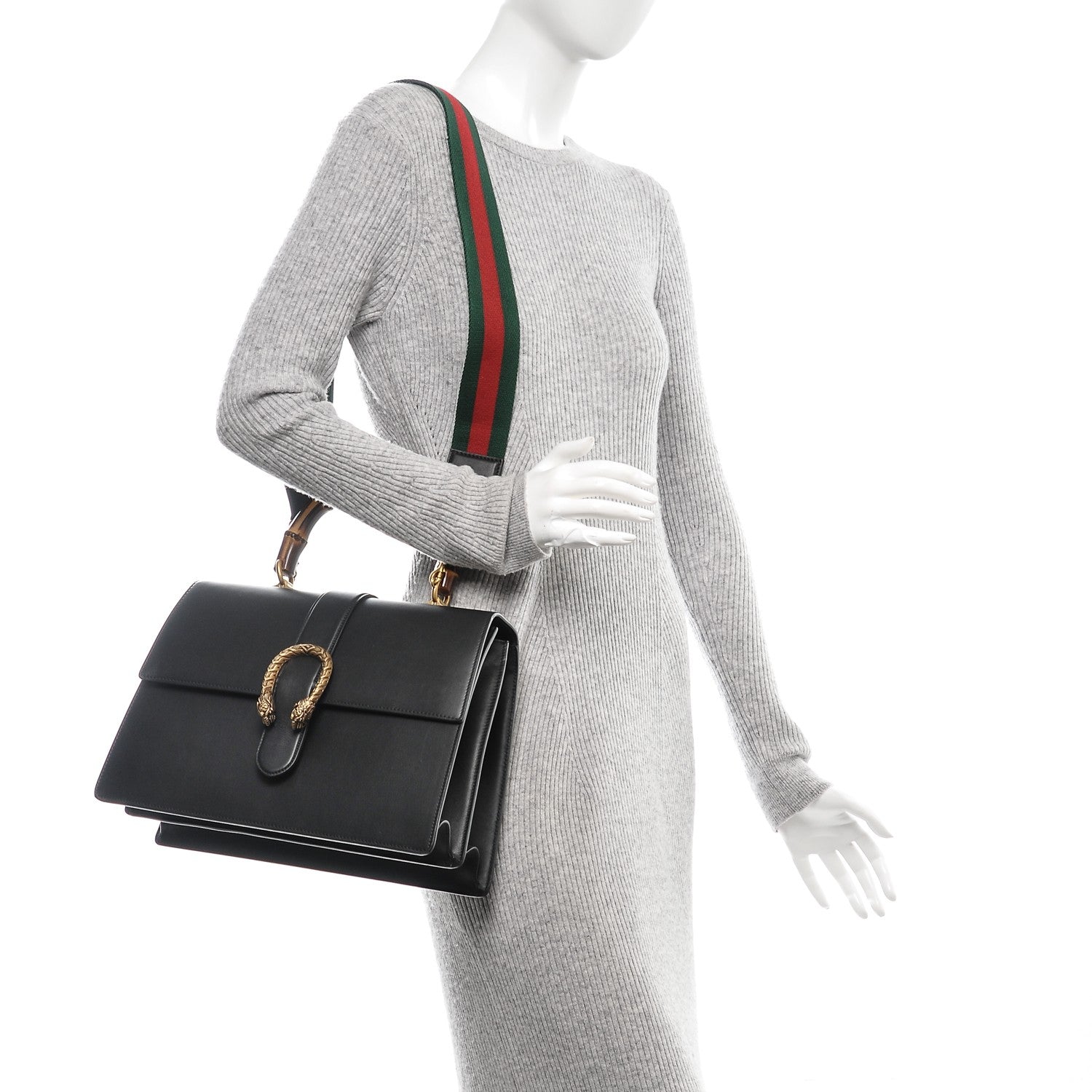 Gucci Moon Calfskin Web Large Dionysus Bamboo Top Handle Bag Black 2 of 8