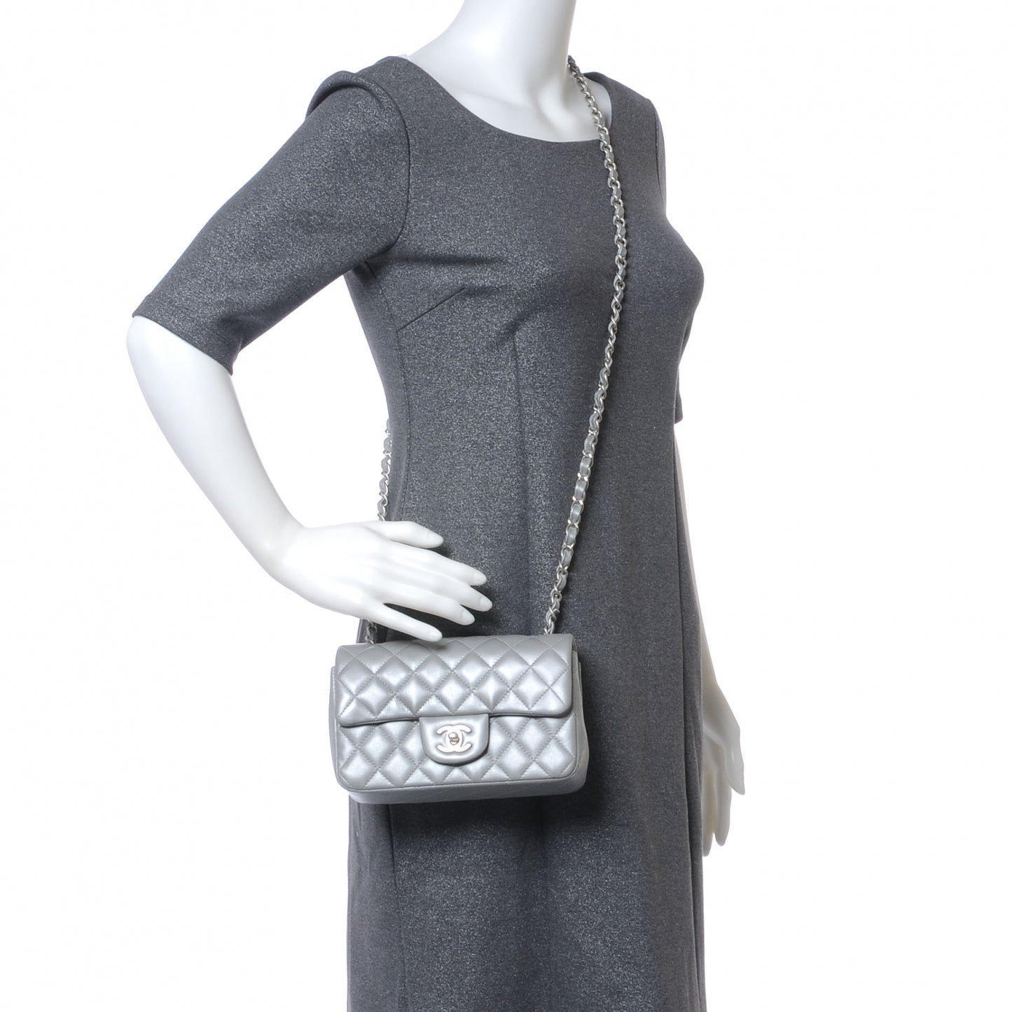 Lambskin Quilted Mini Flap Silver