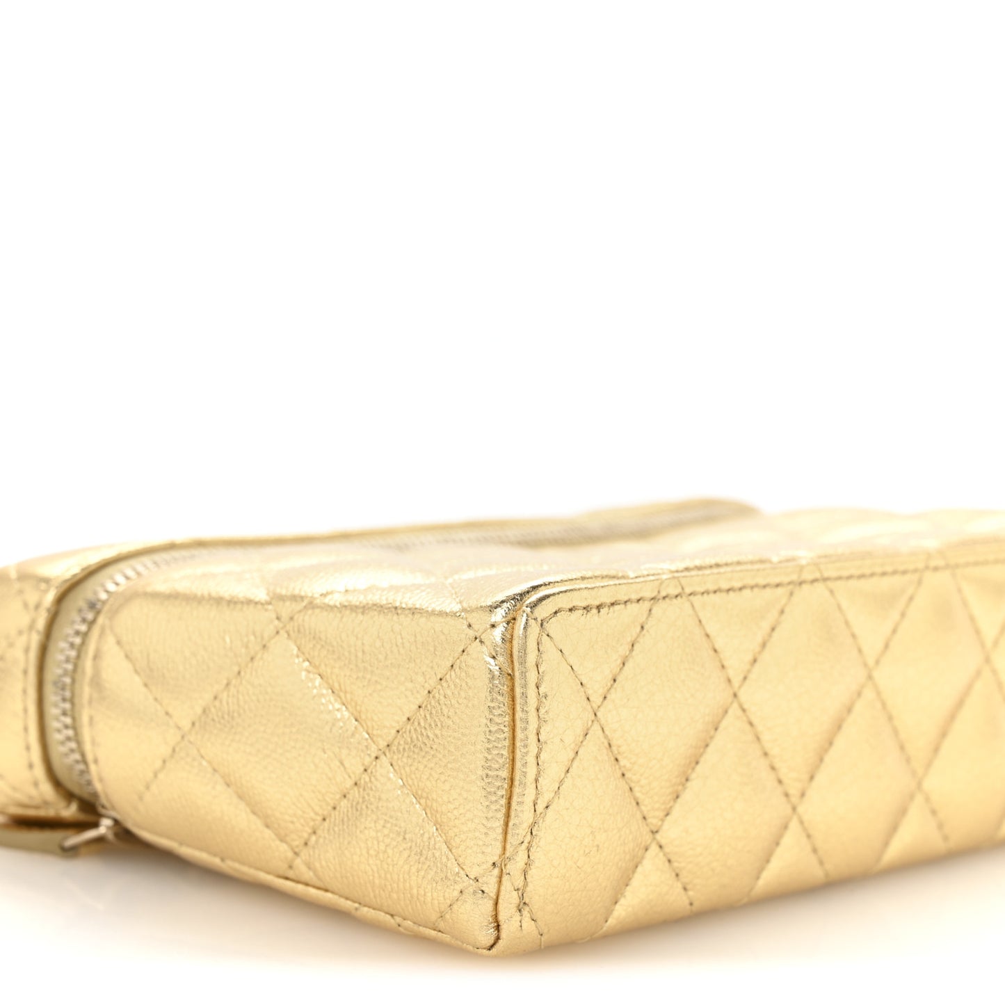 Metallic Caviar Quilted Top Handle Slim Vanity With Chain Gold