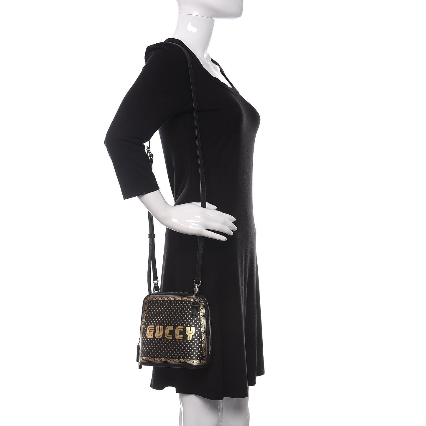 X SEGA Calfskin GUCCY Stars Mini Dome Shoulder Bag Black Gold
