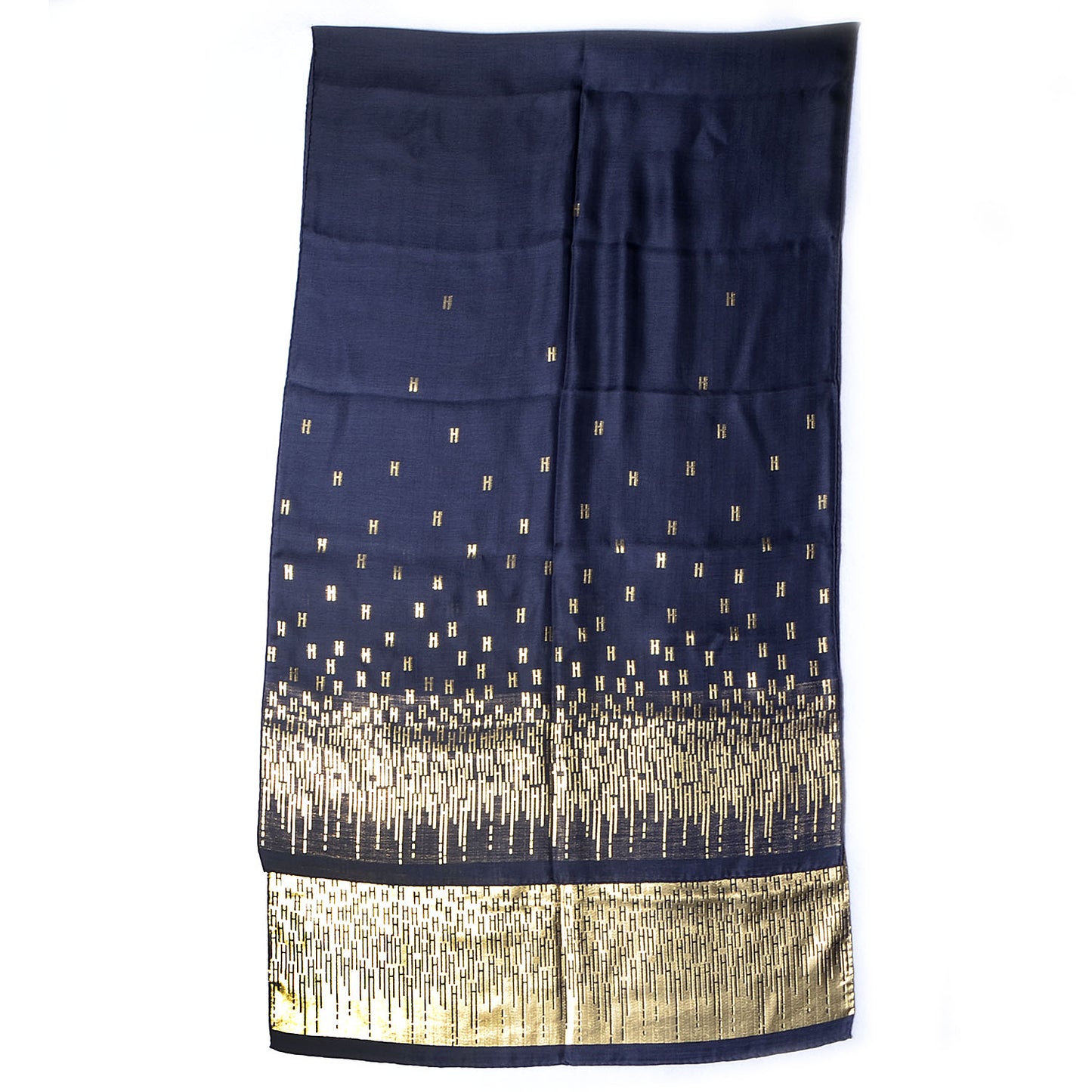 Silk Cashmere Hart Deco Stole Bleu Nuit Oro