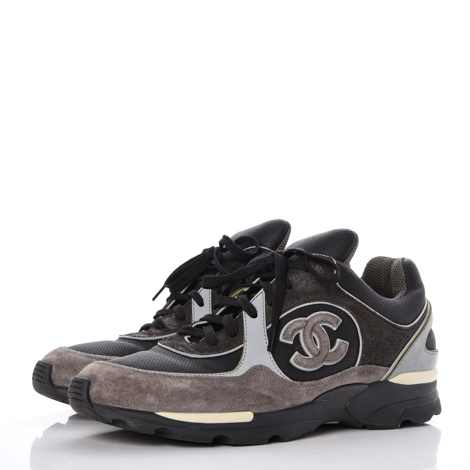 Chanel Suede Calfskin CC Sneakers 39.5 Black Grey 3 of 8