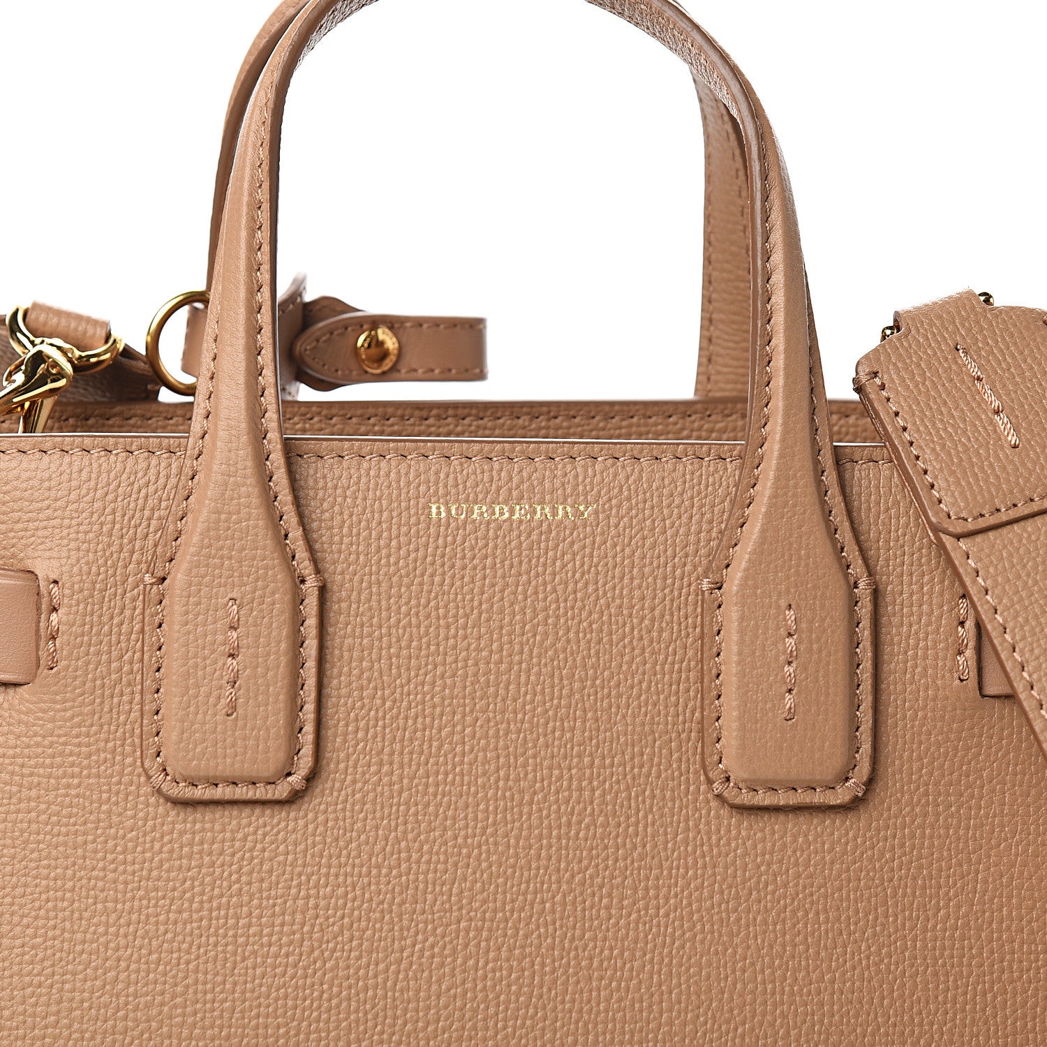 Burberry Grainy Calfskin House Check Small Banner Tote Tan 9 of 9