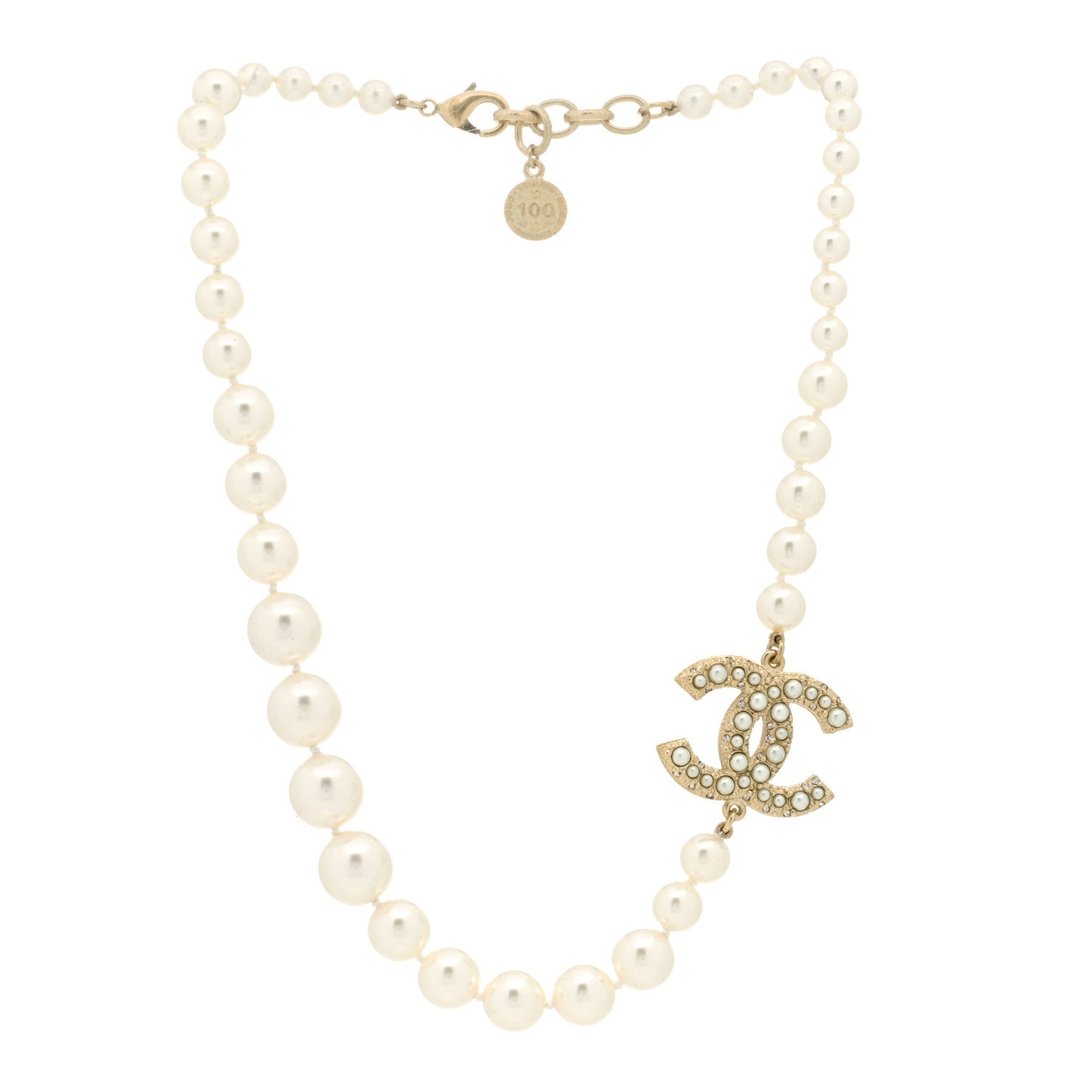 Pearl CC 100th Anniversary Necklace Light Gold