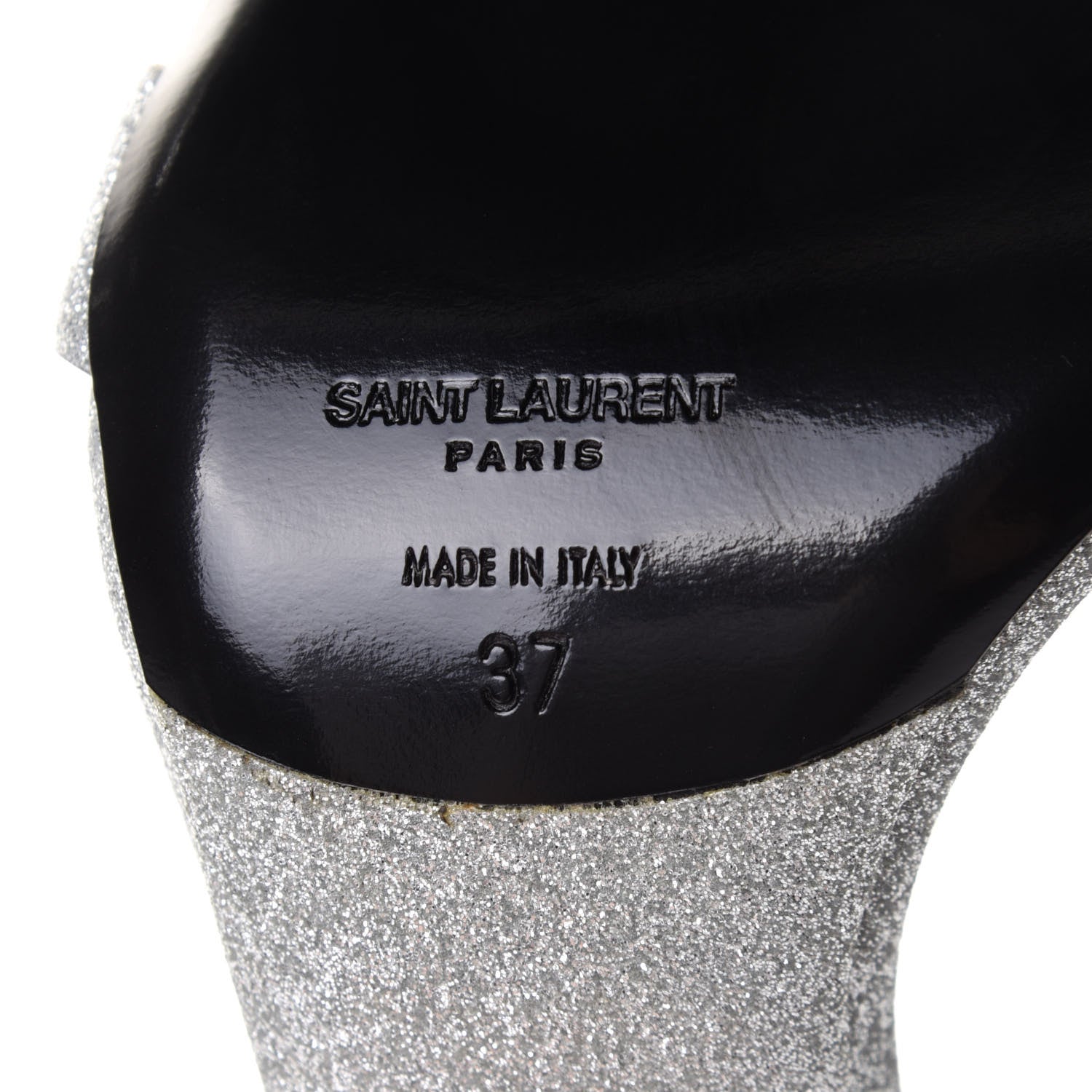Saint Laurent Glitter Amber 105 Ankle Strap Sandals 37 Silver 8 of 10