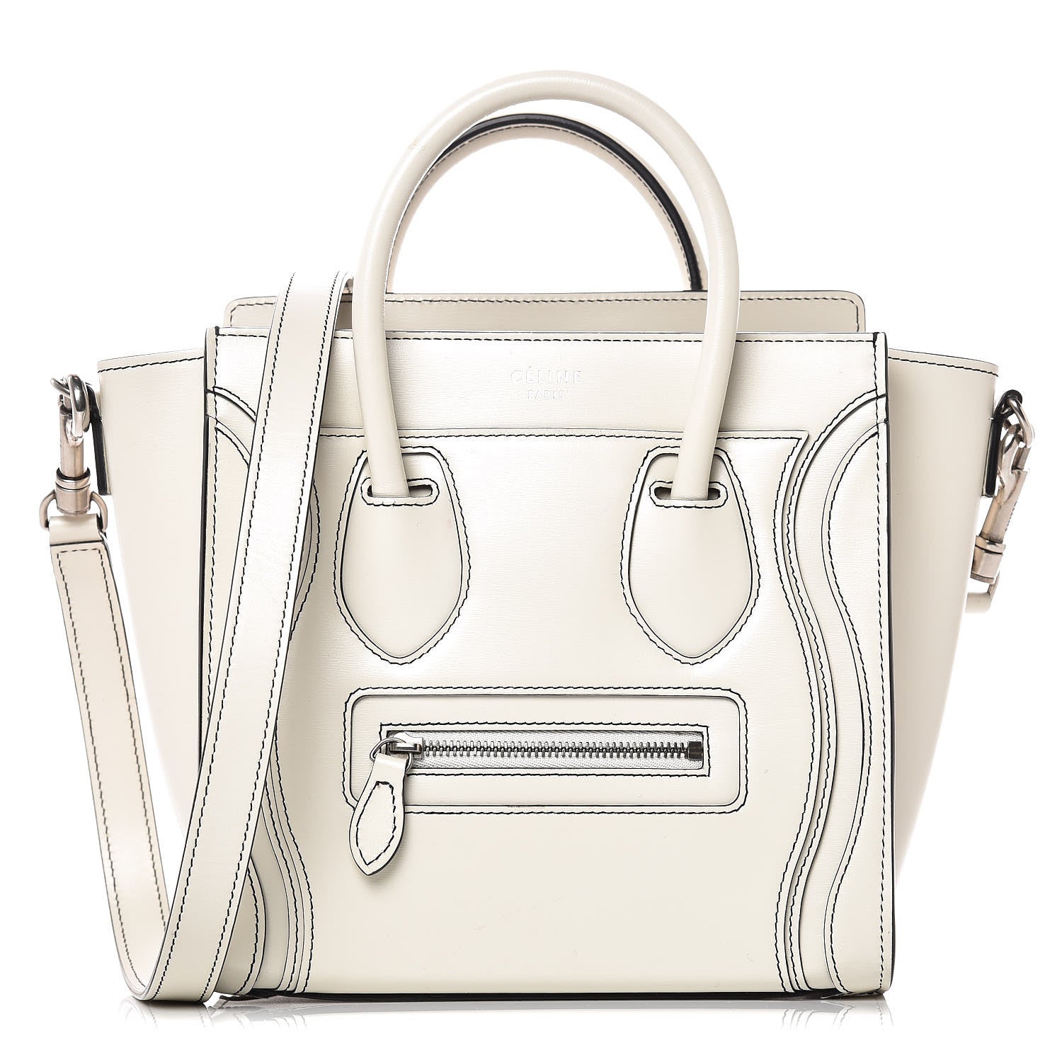 Celine Satin Calfskin Nano Debossed Luggage White 1 of 9