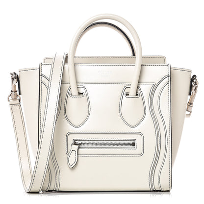 Celine Satin Calfskin Nano Debossed Luggage White 1 of 9