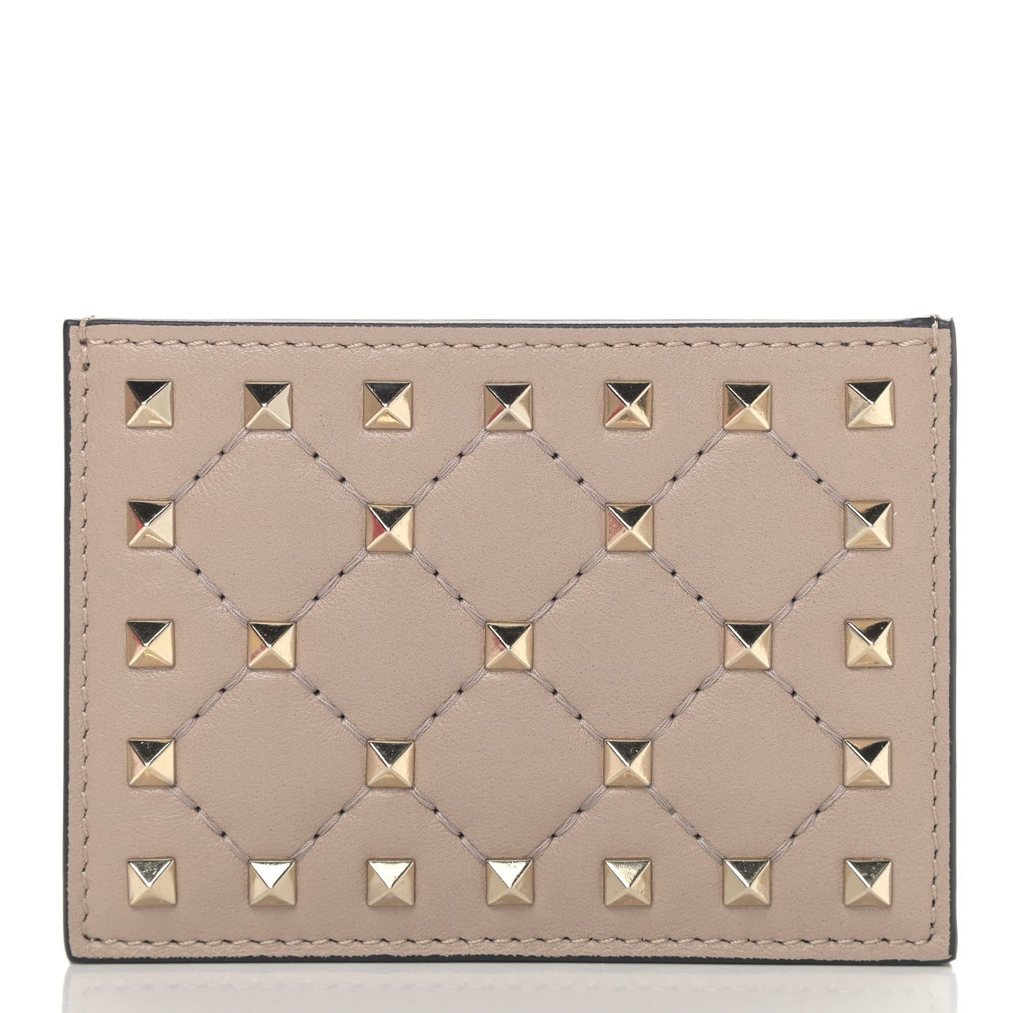 Lambskin Rockstud Spike Card Holder Poudre