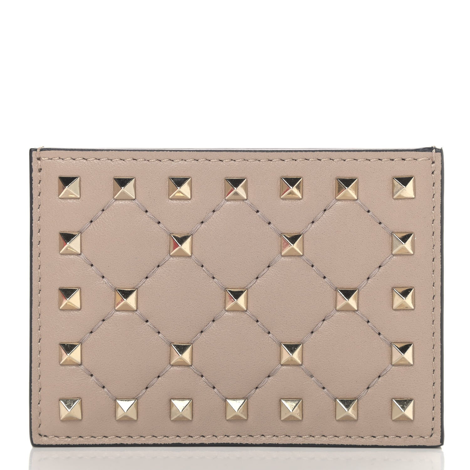 Valentino Garavani Lambskin Rockstud Spike Card Holder Poudre 1 of 6