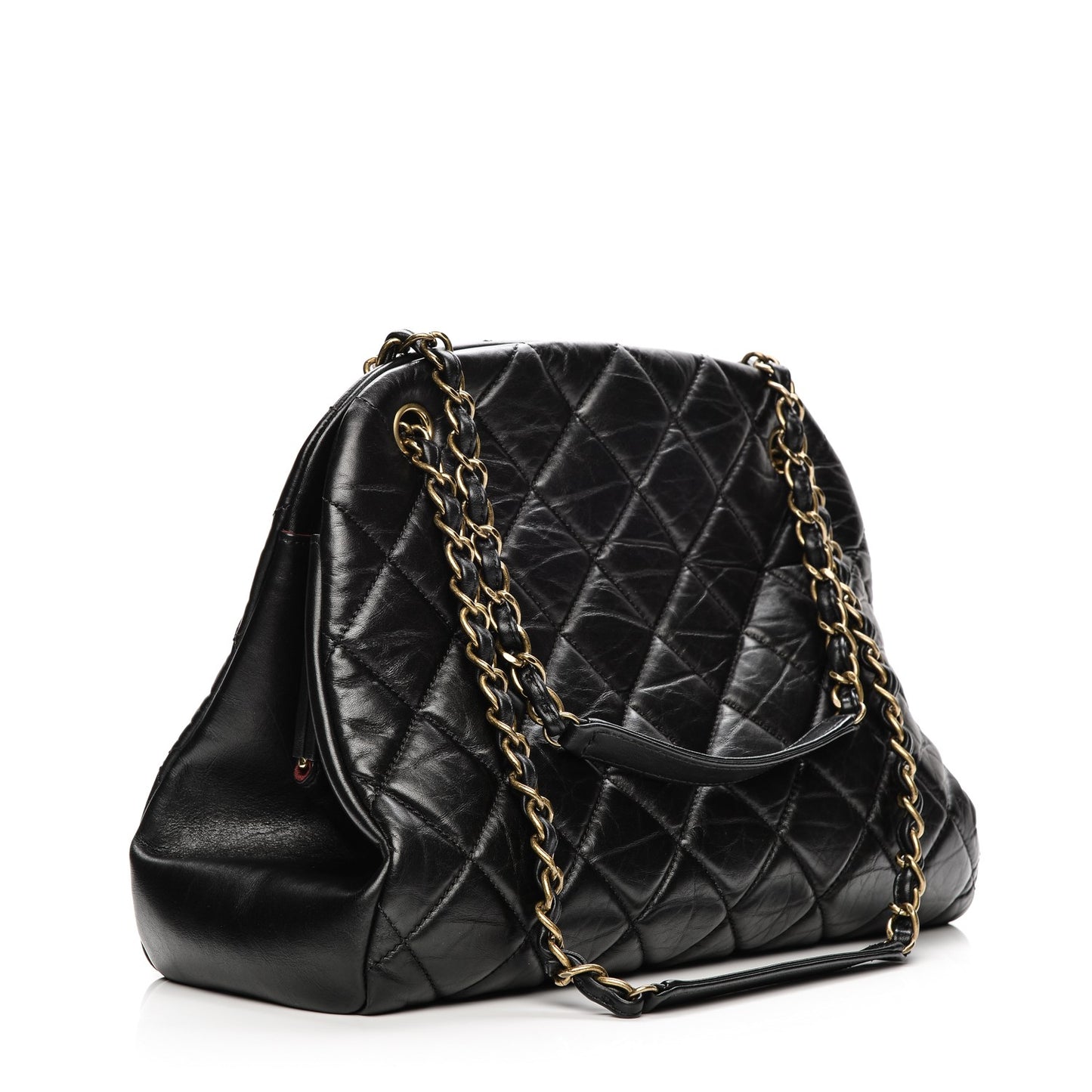 Aged Calfskin Large Just Mademoiselle Bowling Bag Black