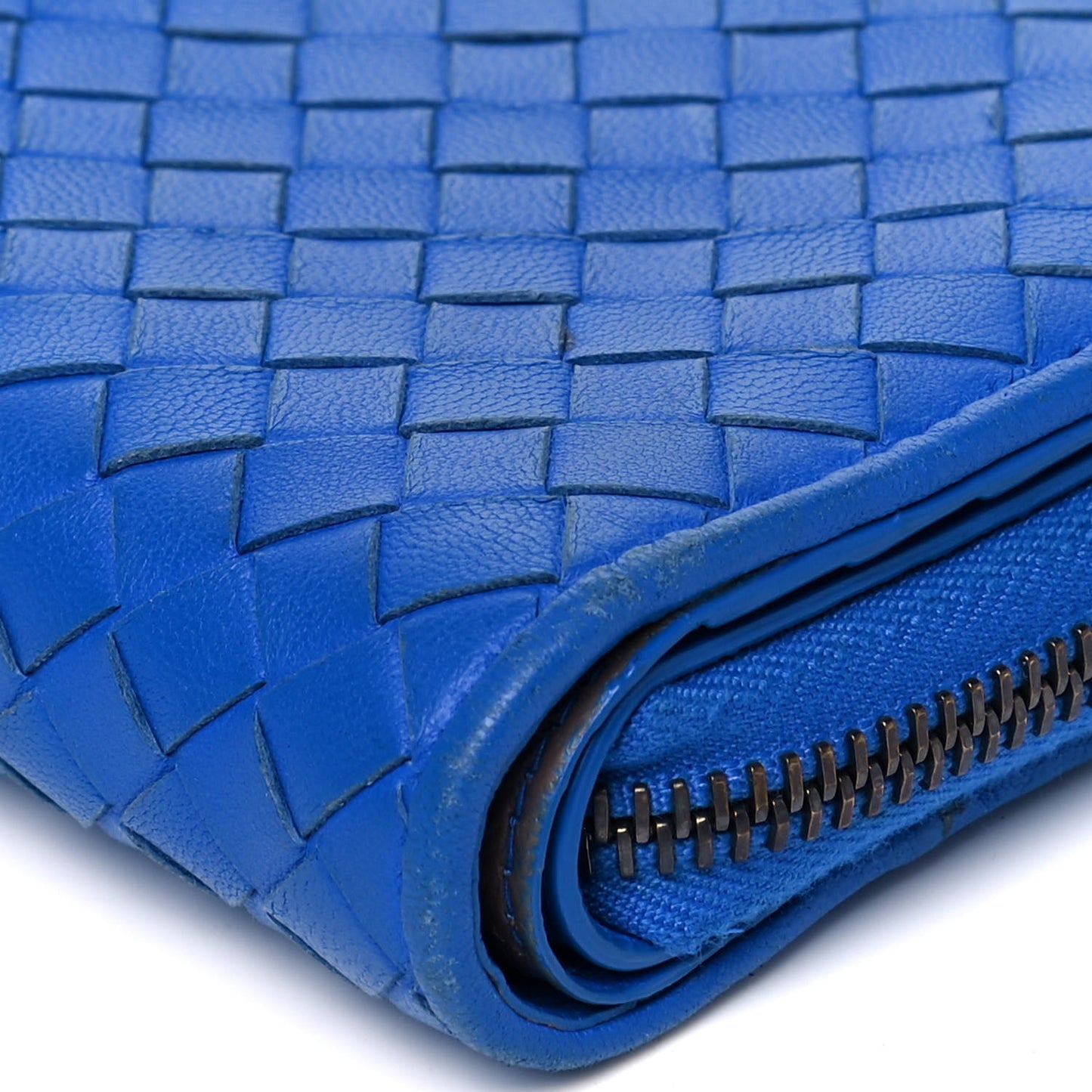 Nappa Intrecciato Zip Around Wallet Signal Blue