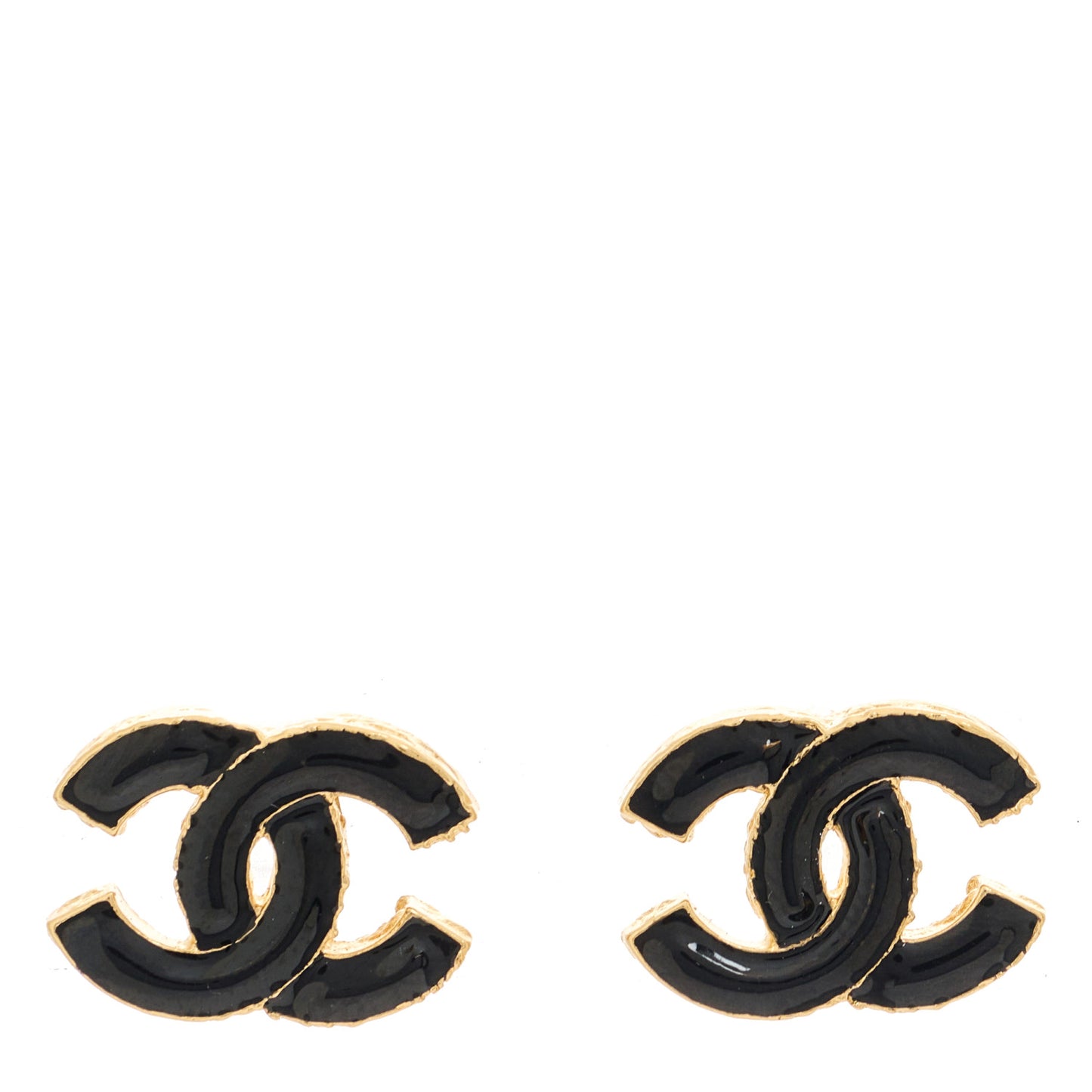 Metal Enamel CC Earrings Black Gold