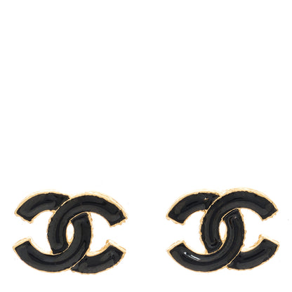 Chanel Metal Enamel CC Earrings Black Gold 1 of 5
